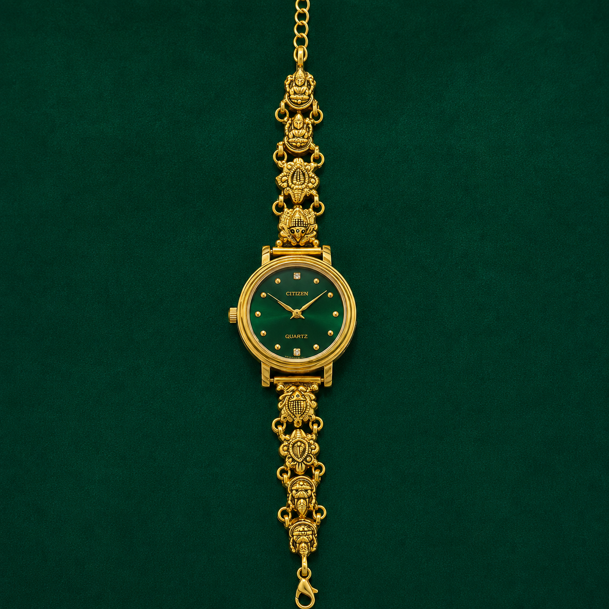 💚✨ Emerald Dial Heritage Silver Watch