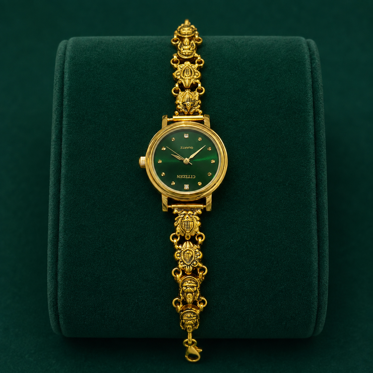 💚✨ Emerald Dial Heritage Silver Watch