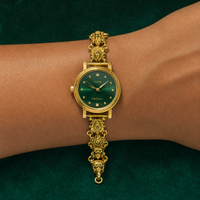 💚✨ Emerald Dial Heritage Silver Watch