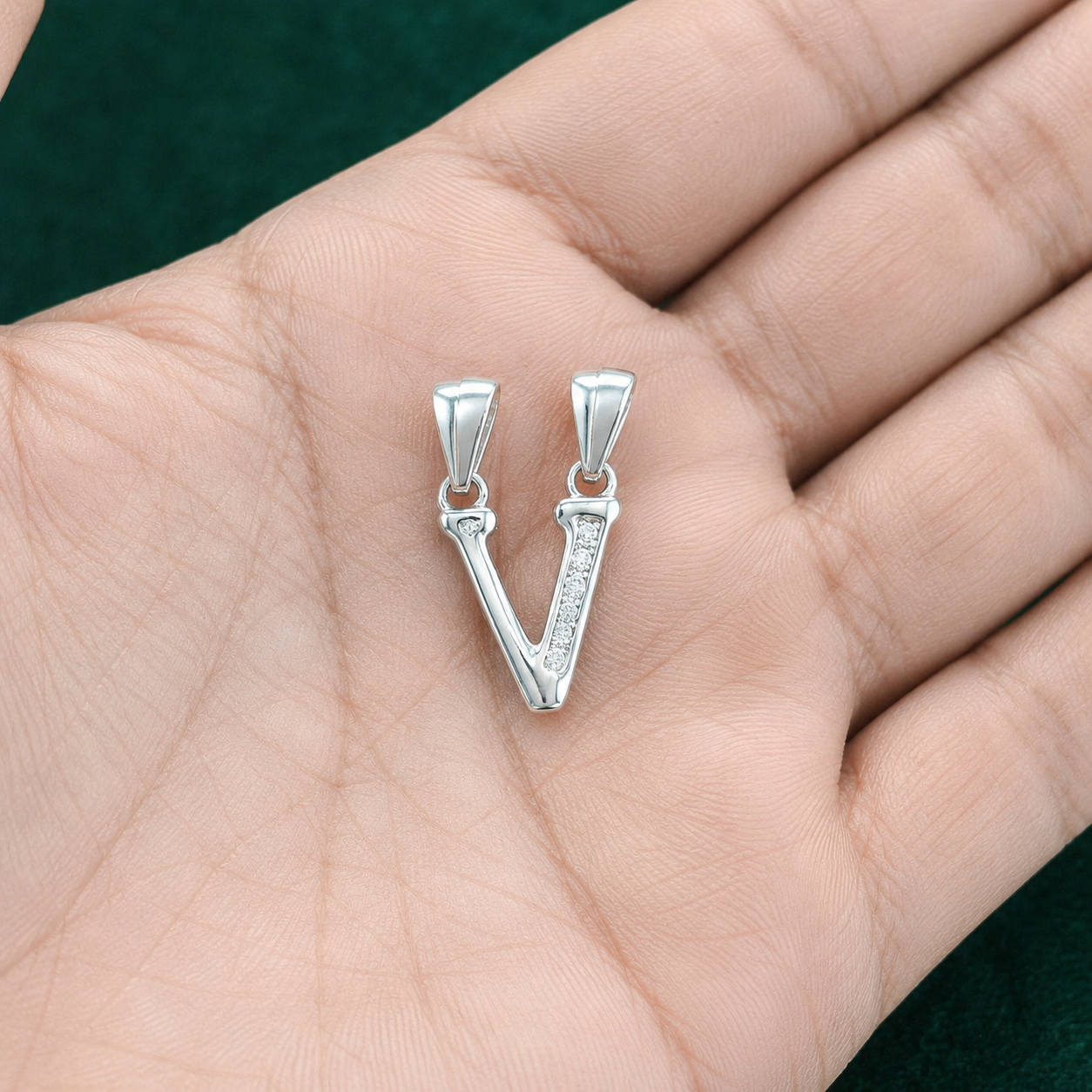 ✨ Crystal Initial V Pendant - 1.064 GM