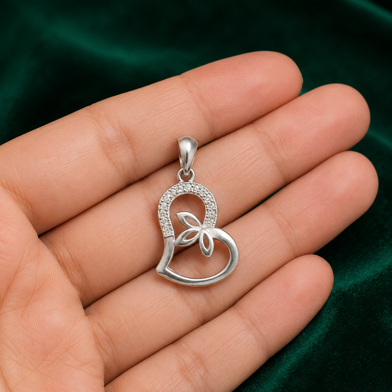 ✨ Crystal Leaf Heart Pendant - 1.450 GM