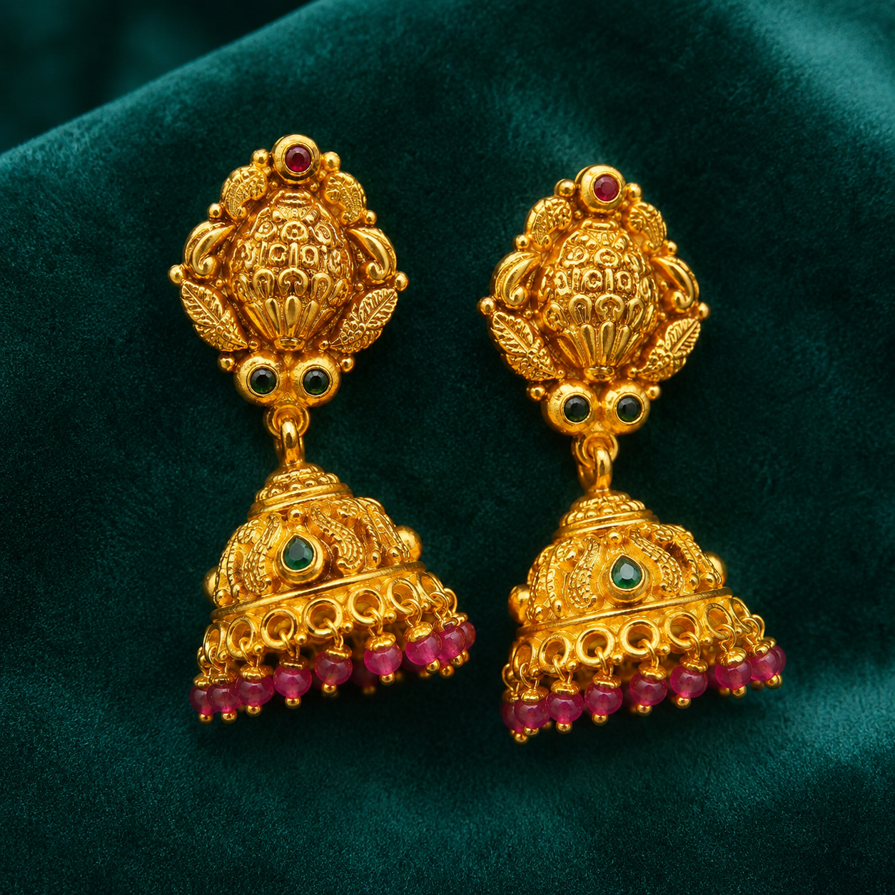 ✨ Ruby Bloom Temple Jhumki - 14.823 GM