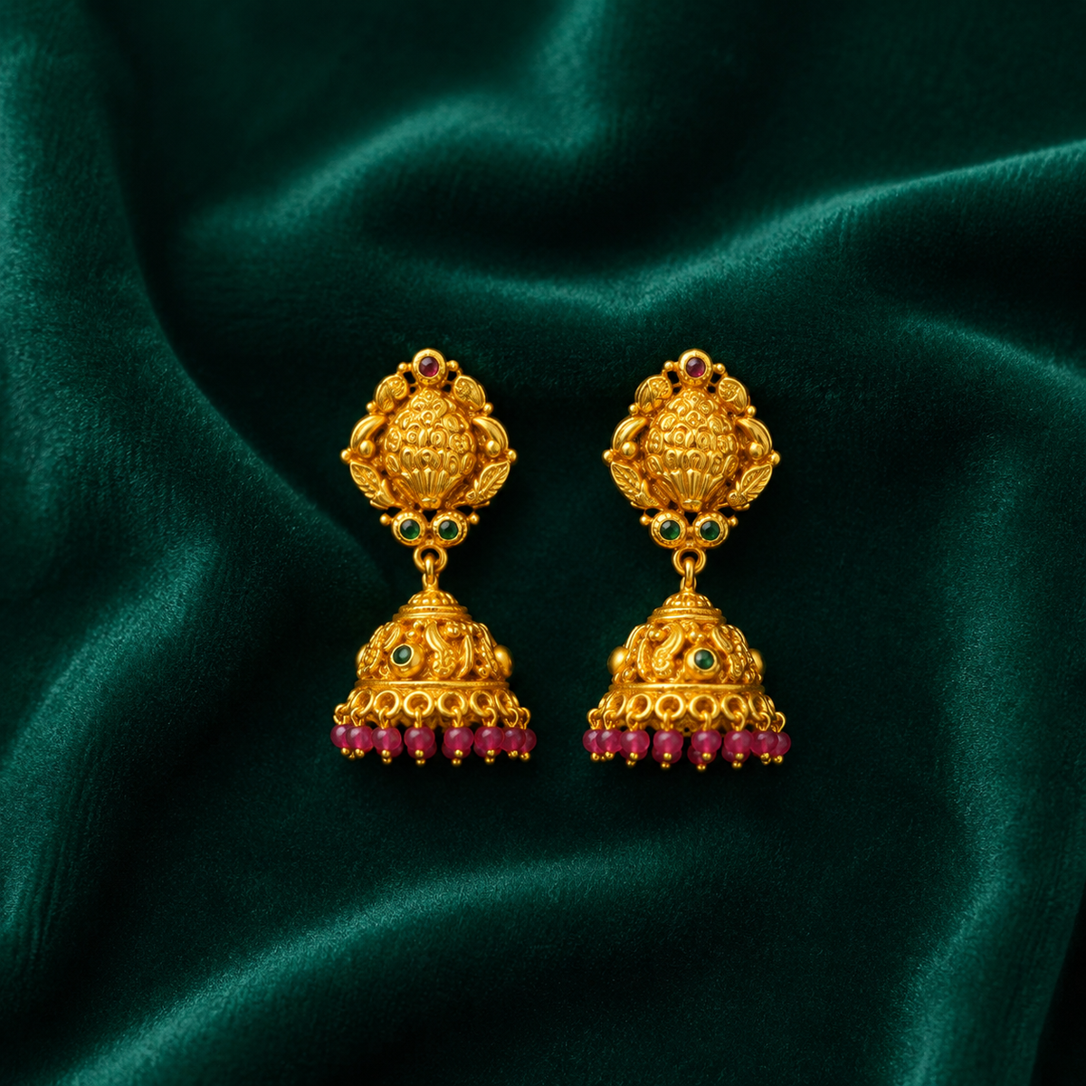 ✨ Ruby Bloom Temple Jhumki - 14.823 GM