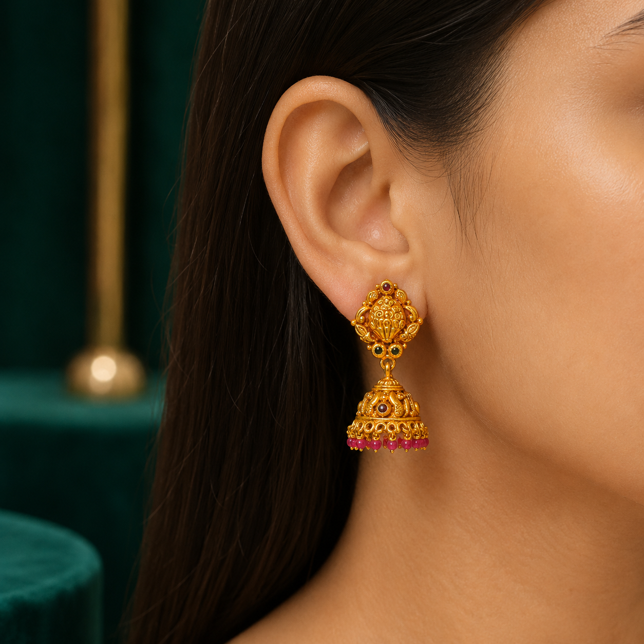 ✨ Ruby Bloom Temple Jhumki - 14.823 GM
