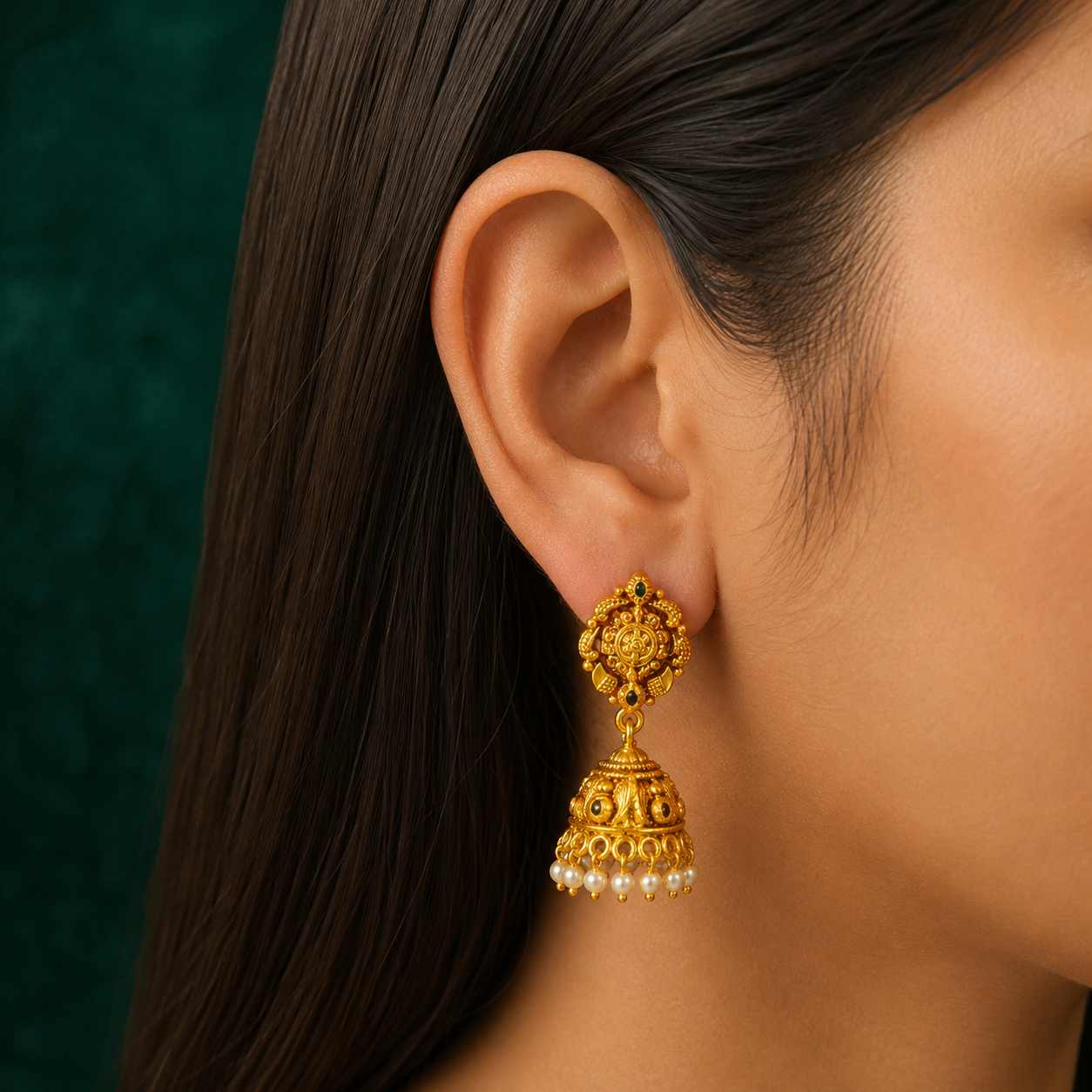 ✨ Pearl Crest Temple Jhumki - 13.253 GM