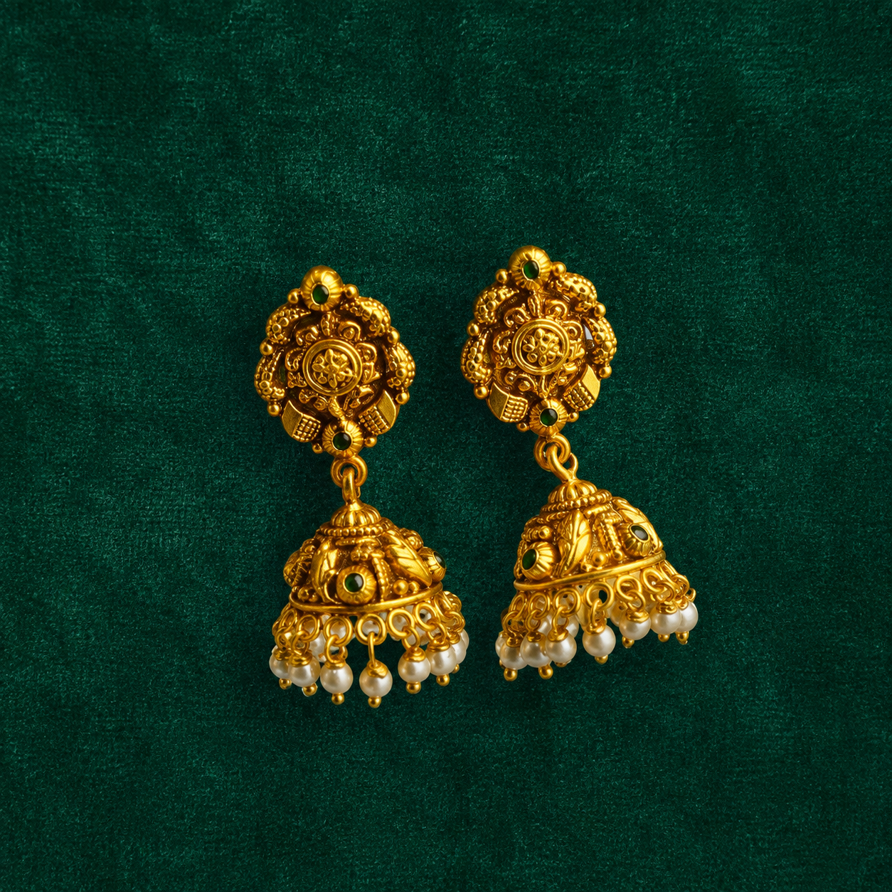 ✨ Pearl Crest Temple Jhumki - 13.253 GM