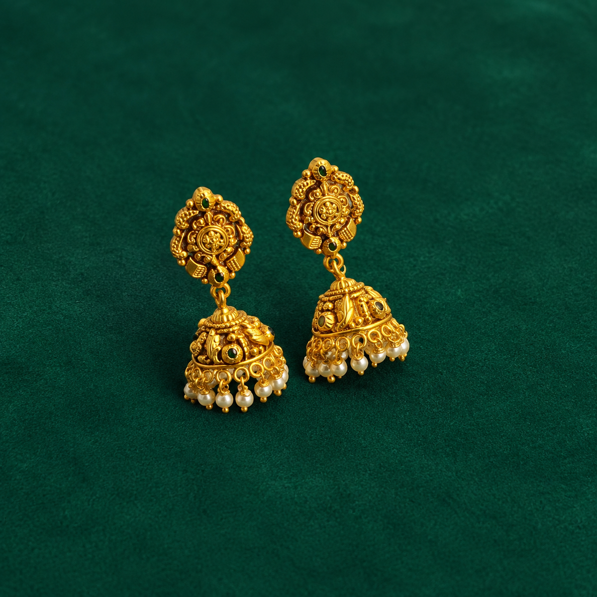 ✨ Pearl Crest Temple Jhumki - 13.253 GM