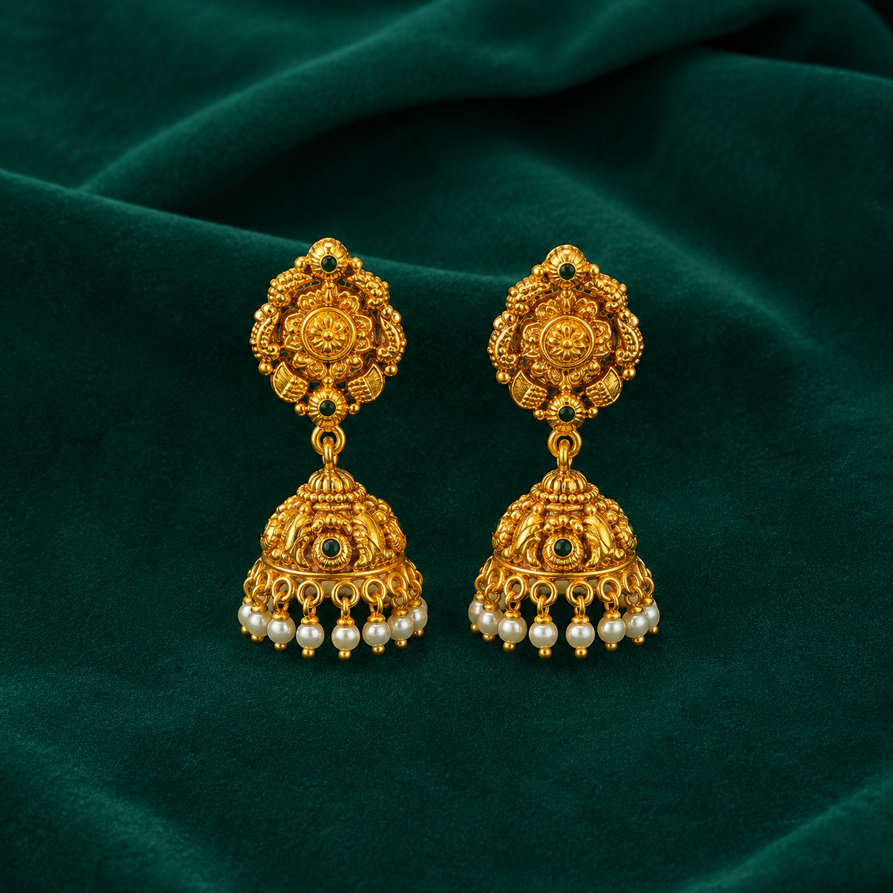 ✨ Pearl Crest Temple Jhumki - 13.253 GM