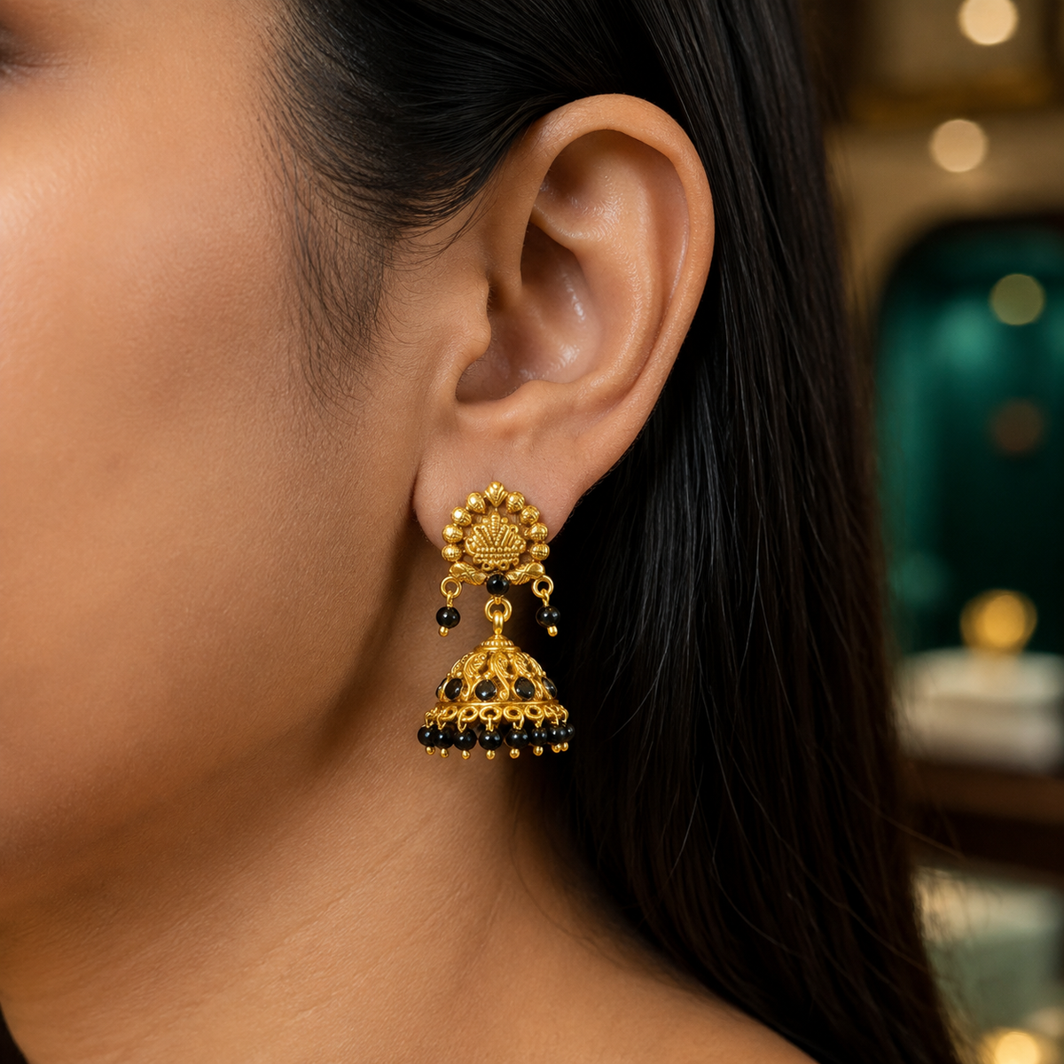 ✨ Royal Noir Temple Jhumki - 10.883 GM