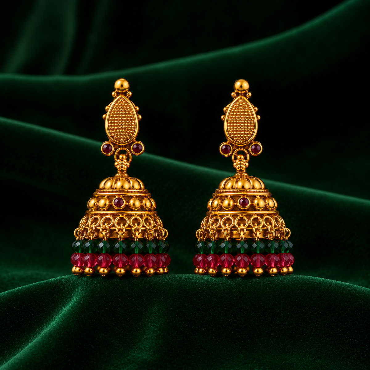 💚 Ruby Emerald Jhumkas - 14.986 GM
