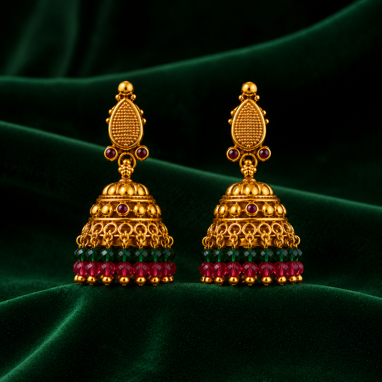 💚 Ruby Emerald Jhumkas - 14.986 GM
