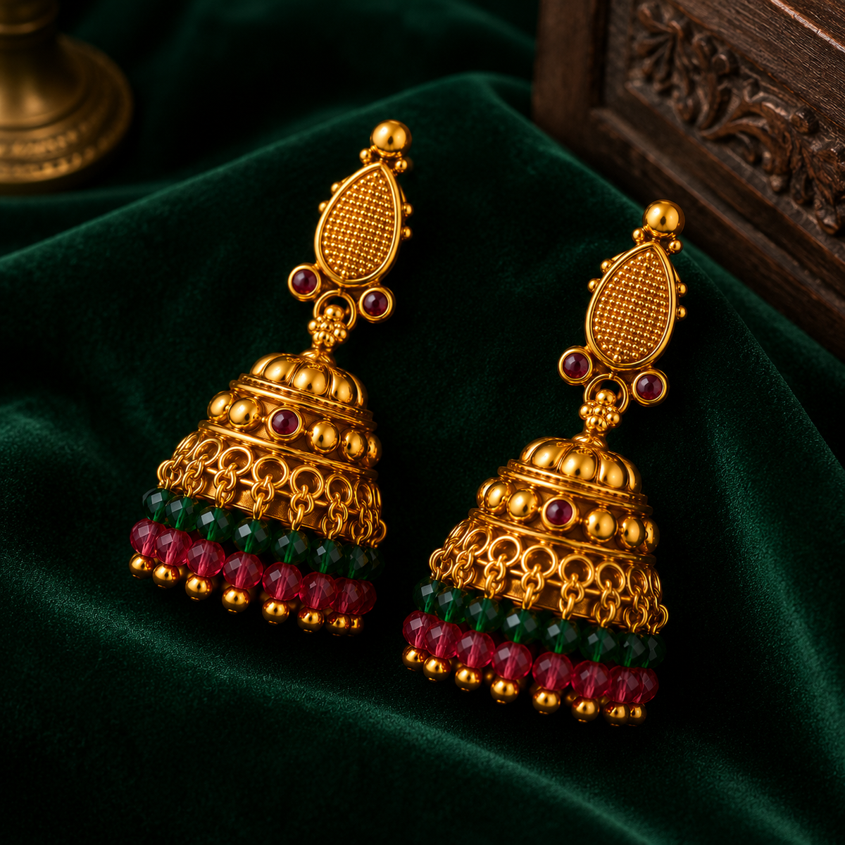 💚 Ruby Emerald Jhumkas - 14.986 GM
