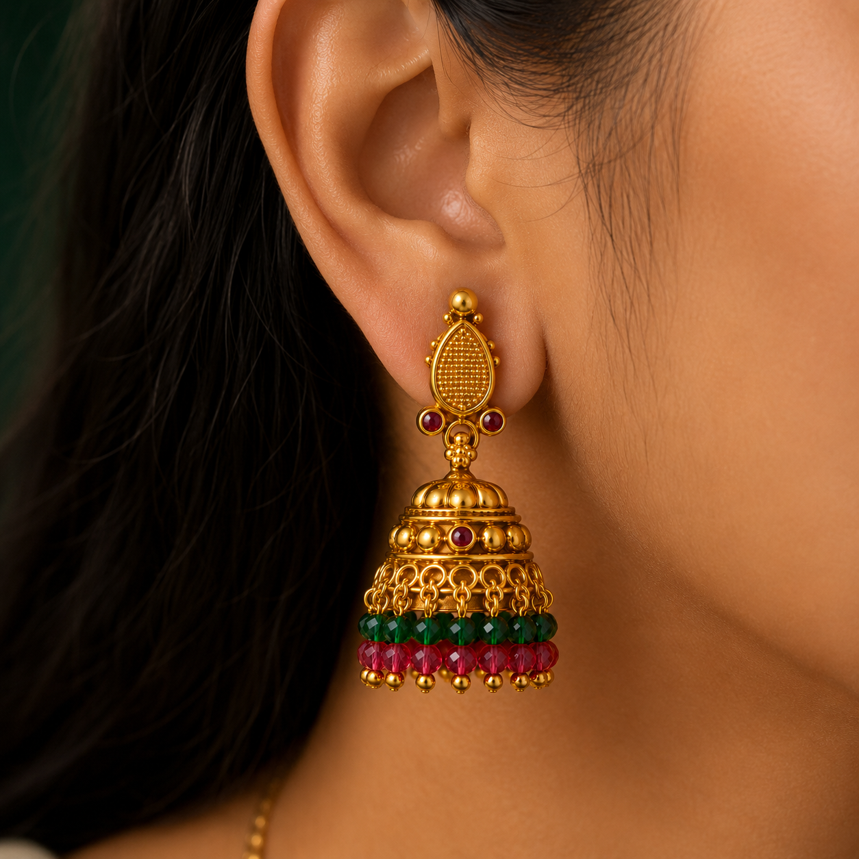 💚 Ruby Emerald Jhumkas - 14.986 GM