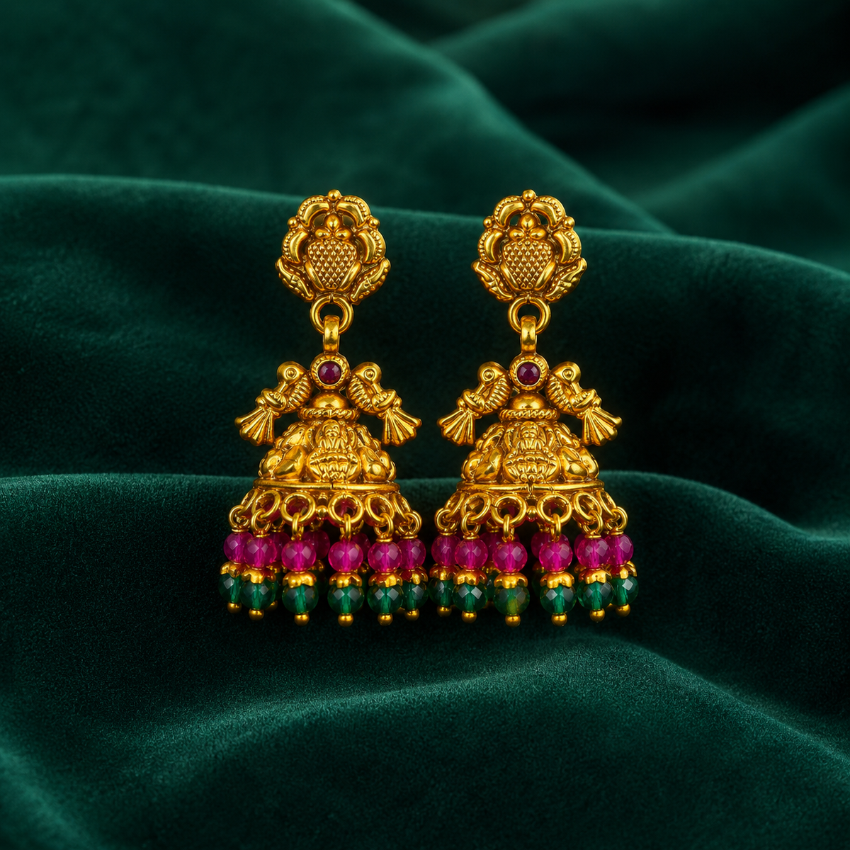 🦚 Ruby Peacock Jhumkas - 12.140 GM