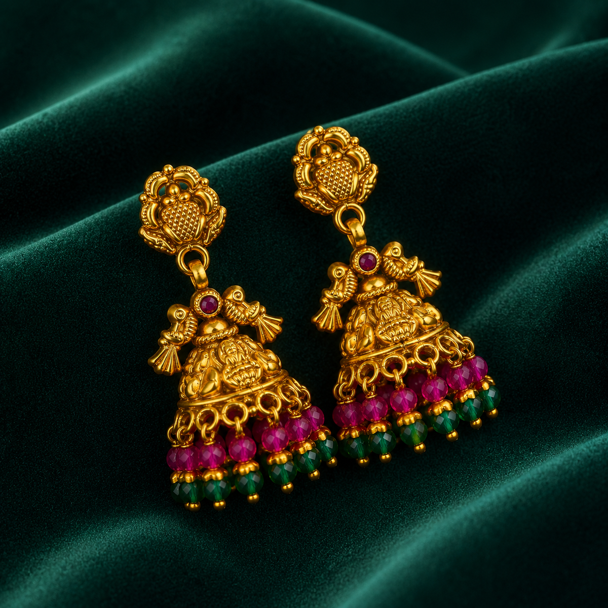 🦚 Ruby Peacock Jhumkas - 12.140 GM