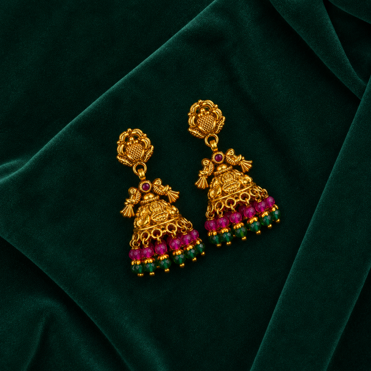 🦚 Ruby Peacock Jhumkas - 12.140 GM