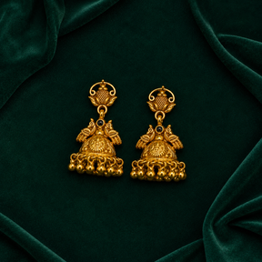 🌿 Black Stone Peacock Jhumkas - 12.610 GM