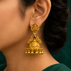 🌿 Black Stone Peacock Jhumkas - 12.610 GM