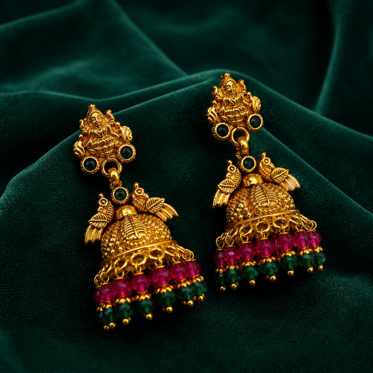 🌸 Emerald Lakshmi Jhumkas - 14.465 GM