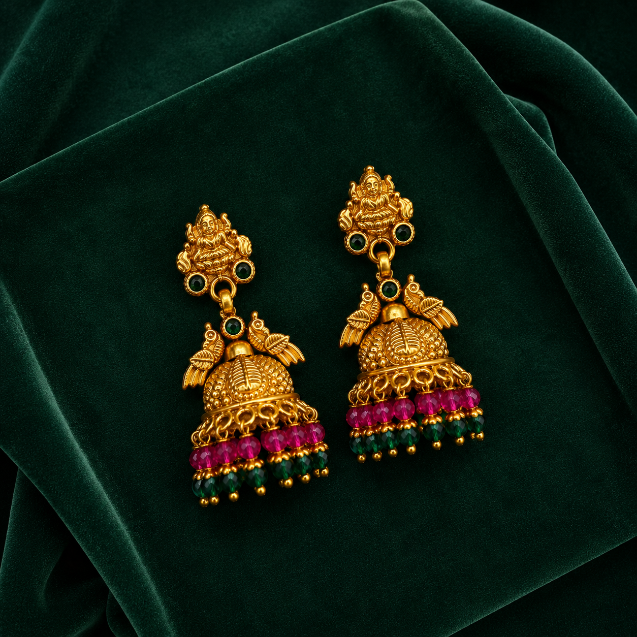 🌸 Emerald Lakshmi Jhumkas - 14.465 GM