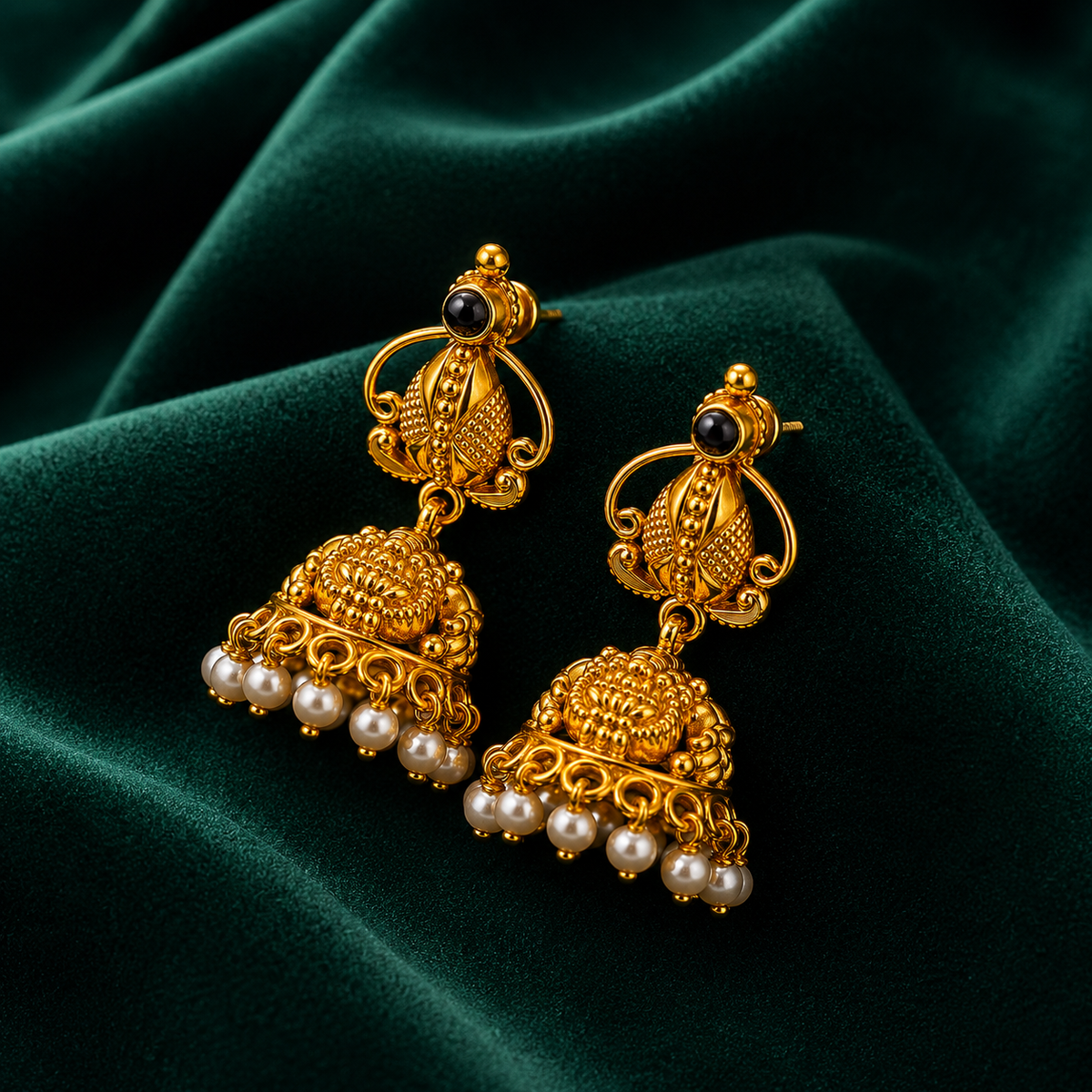 🌙 Midnight Pearl Jhumkas -8.475 GM