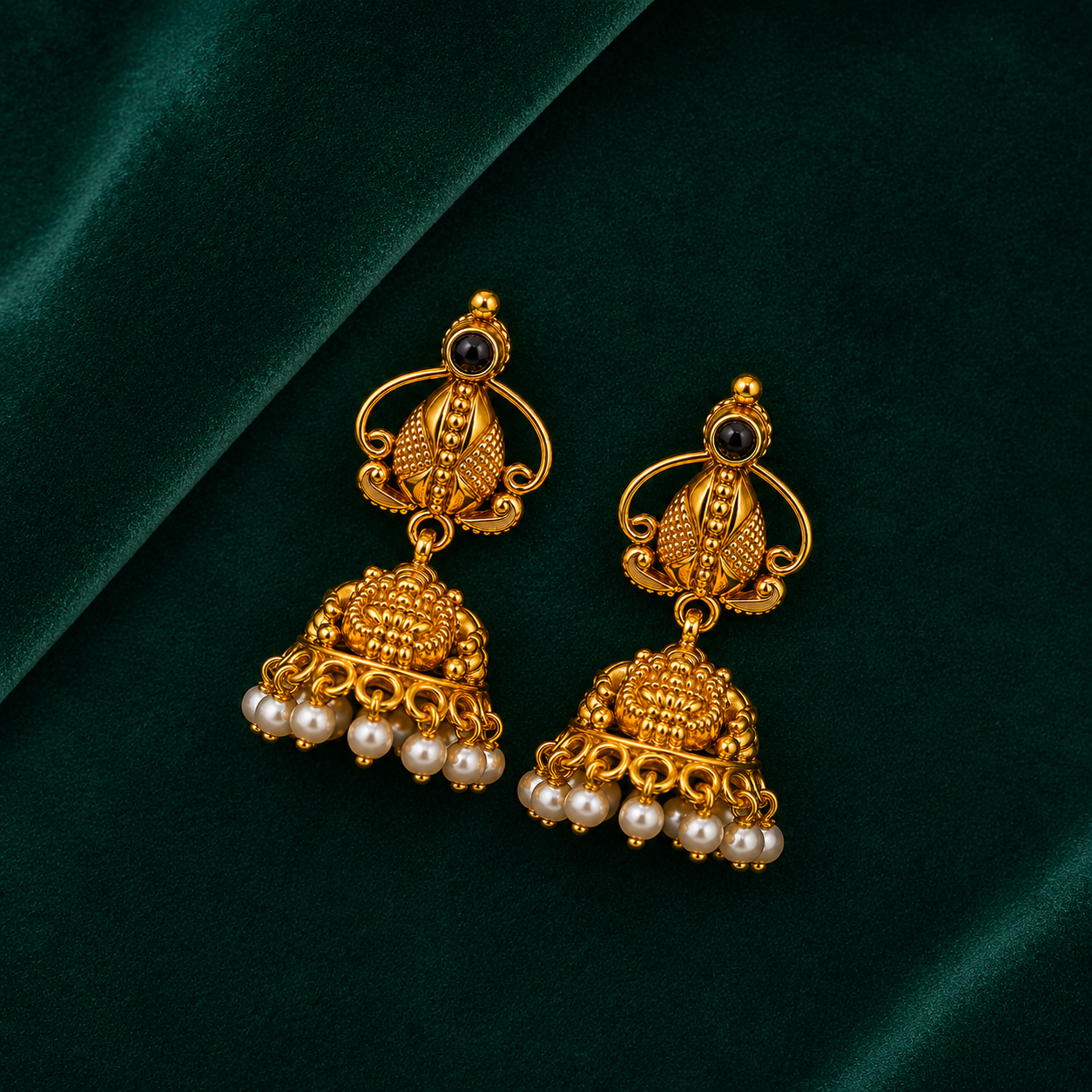 🌙 Midnight Pearl Jhumkas -8.475 GM