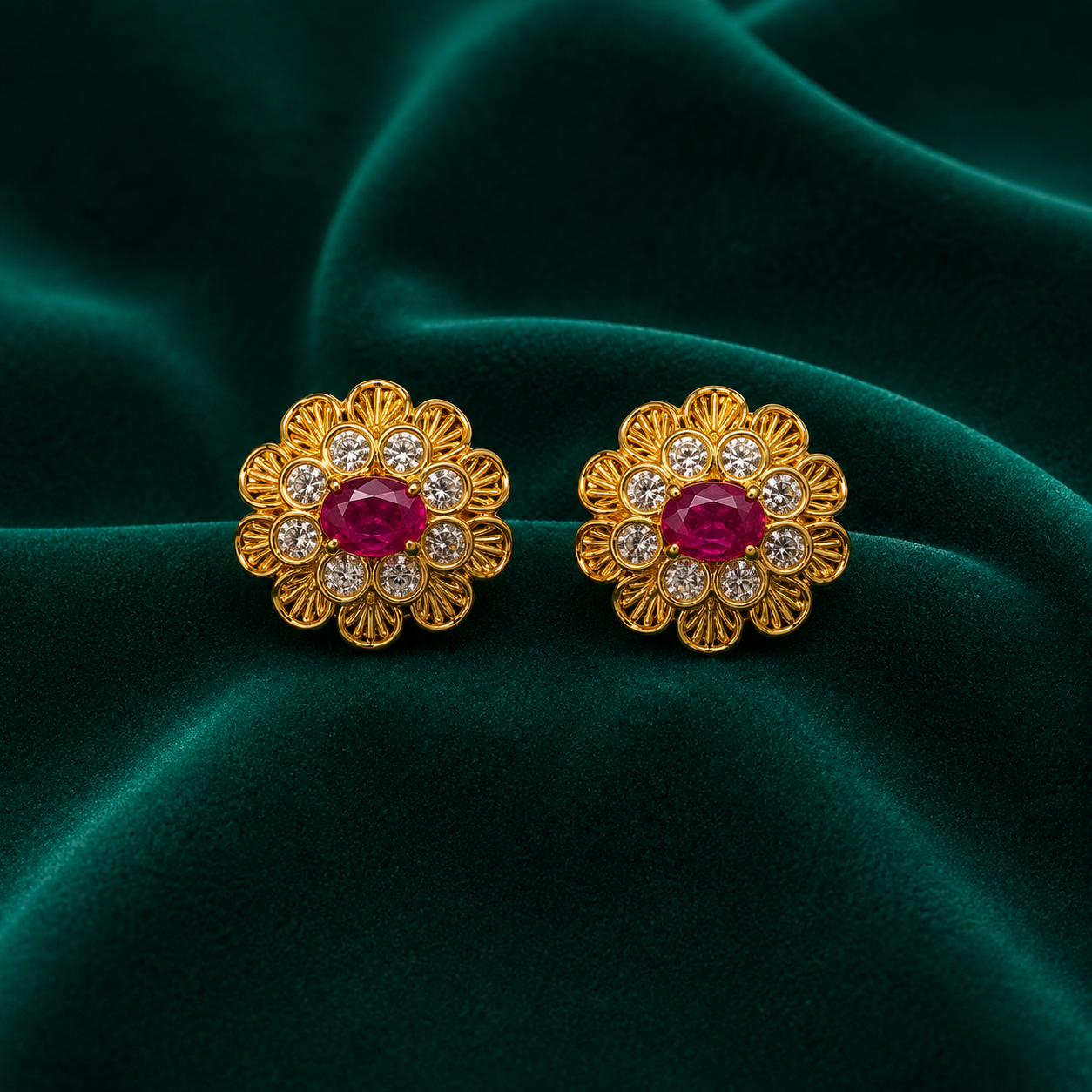 ❤️ Ruby CZ Floral Studs - 6.700 GM
