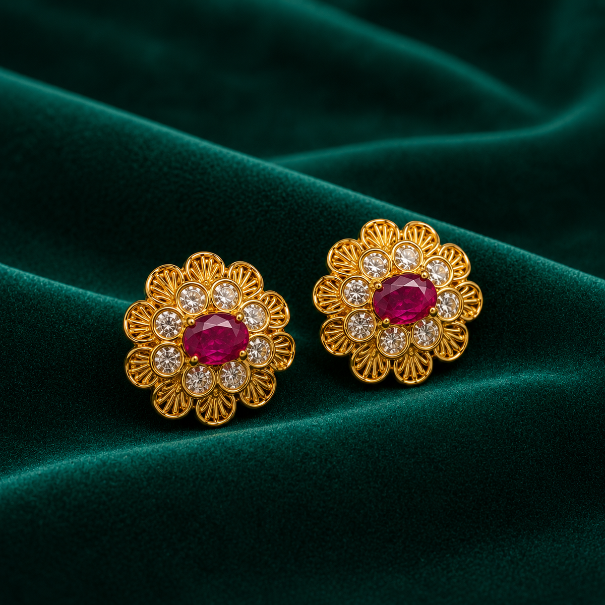 ❤️ Ruby CZ Floral Studs - 6.700 GM
