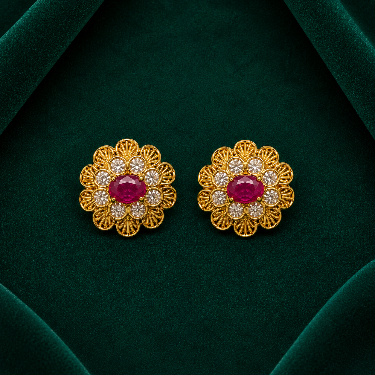 ❤️ Ruby CZ Floral Studs - 6.700 GM
