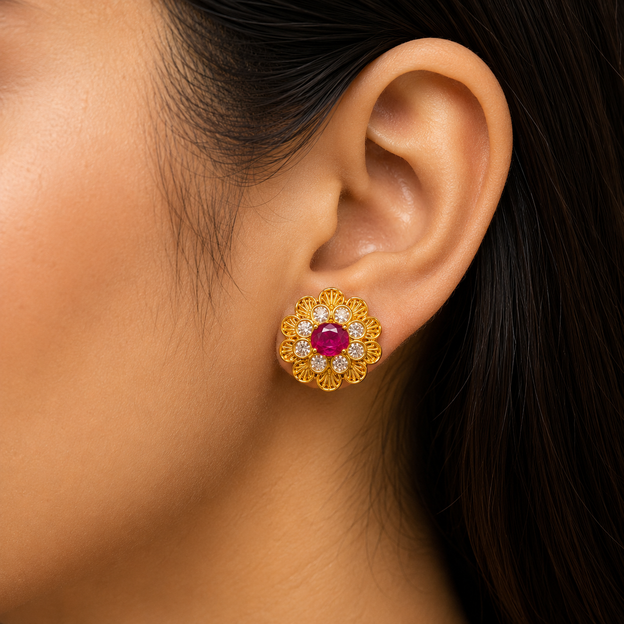 ❤️ Ruby CZ Floral Studs - 6.700 GM