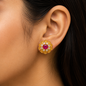 ❤️ Ruby CZ Floral Studs - 6.700 GM