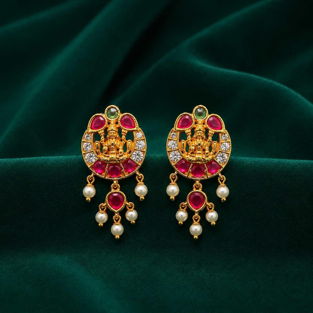 🪷 Lakshmi Ruby Pearl Drops - 7.450 GM