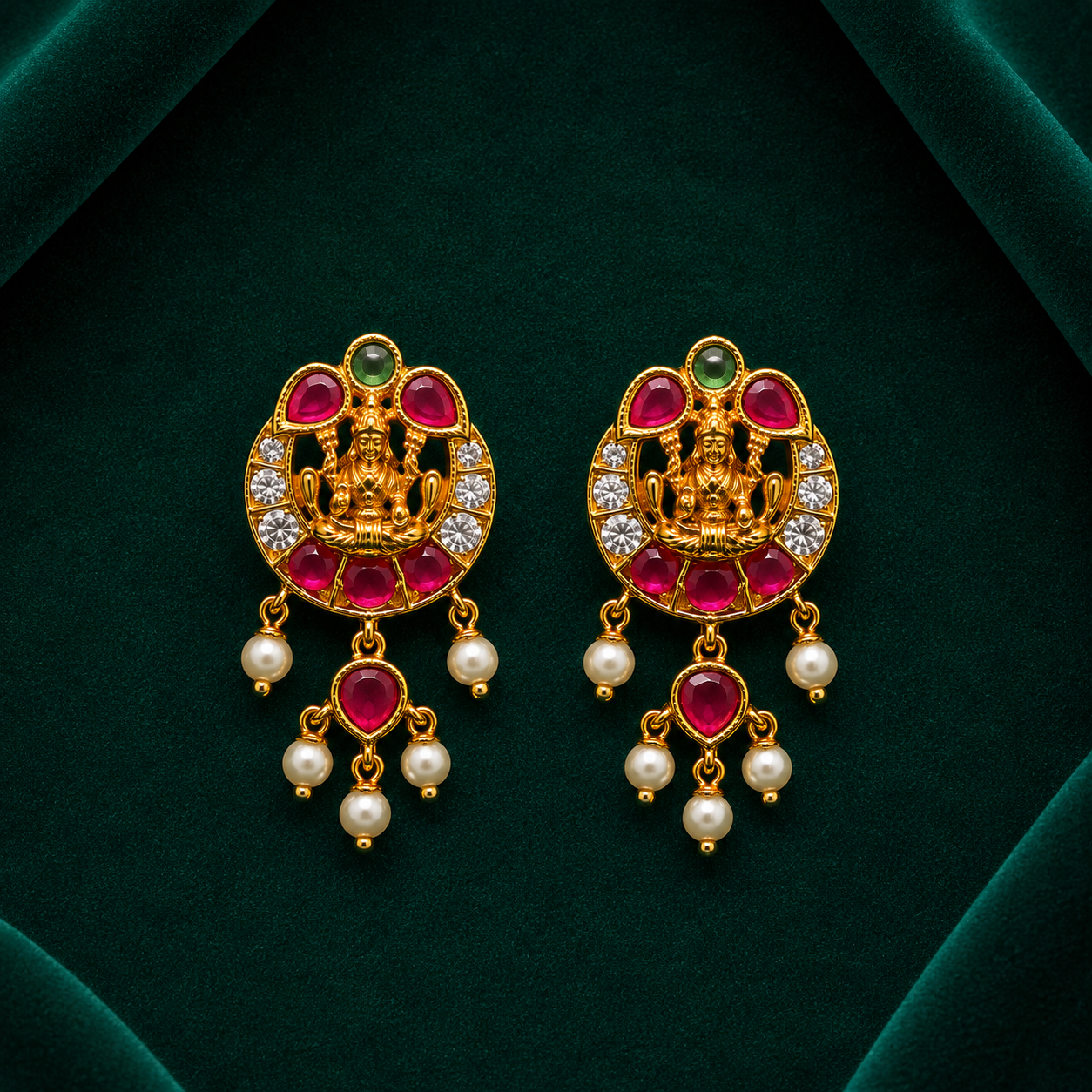 🪷 Lakshmi Ruby Pearl Drops - 7.450 GM