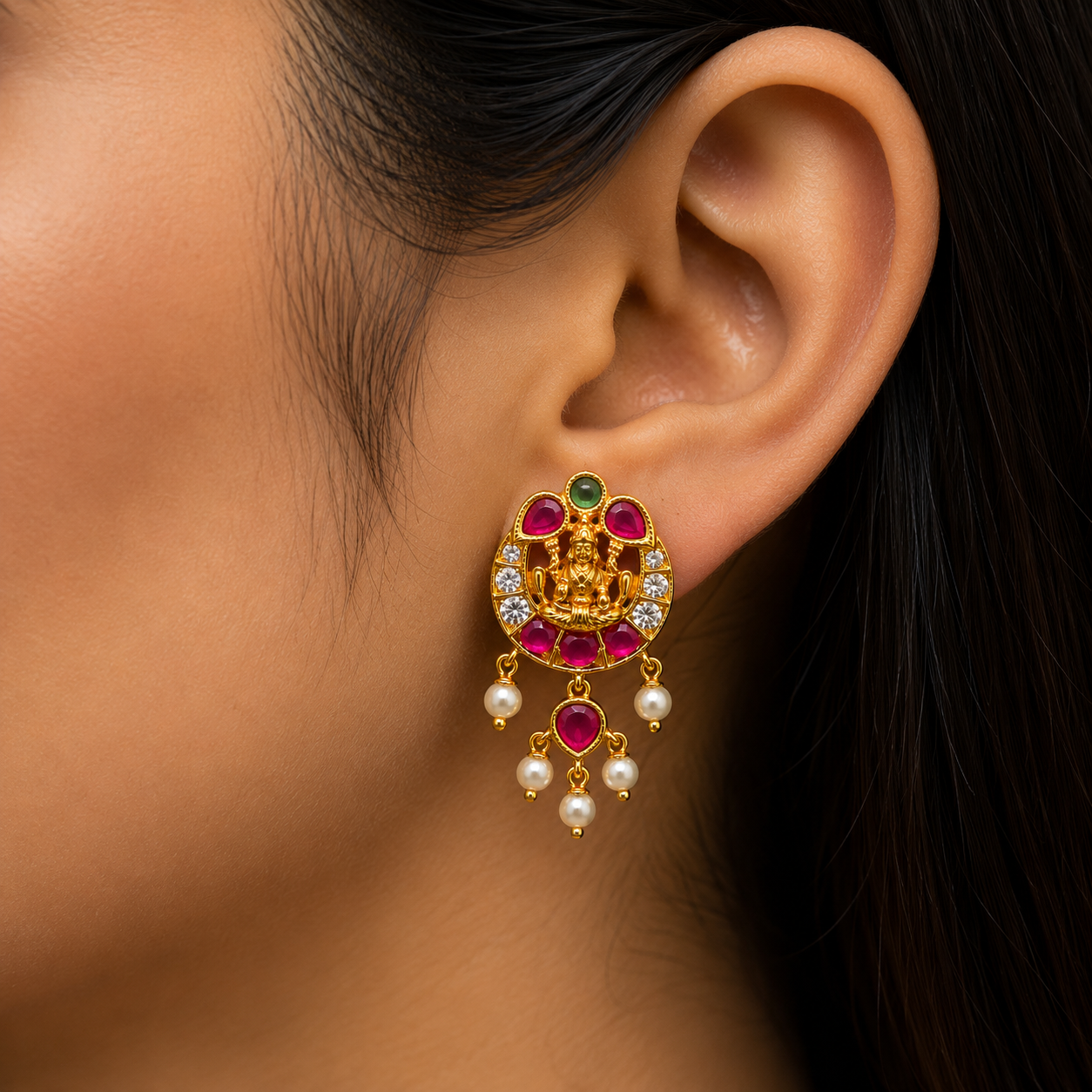 🪷 Lakshmi Ruby Pearl Drops - 7.450 GM
