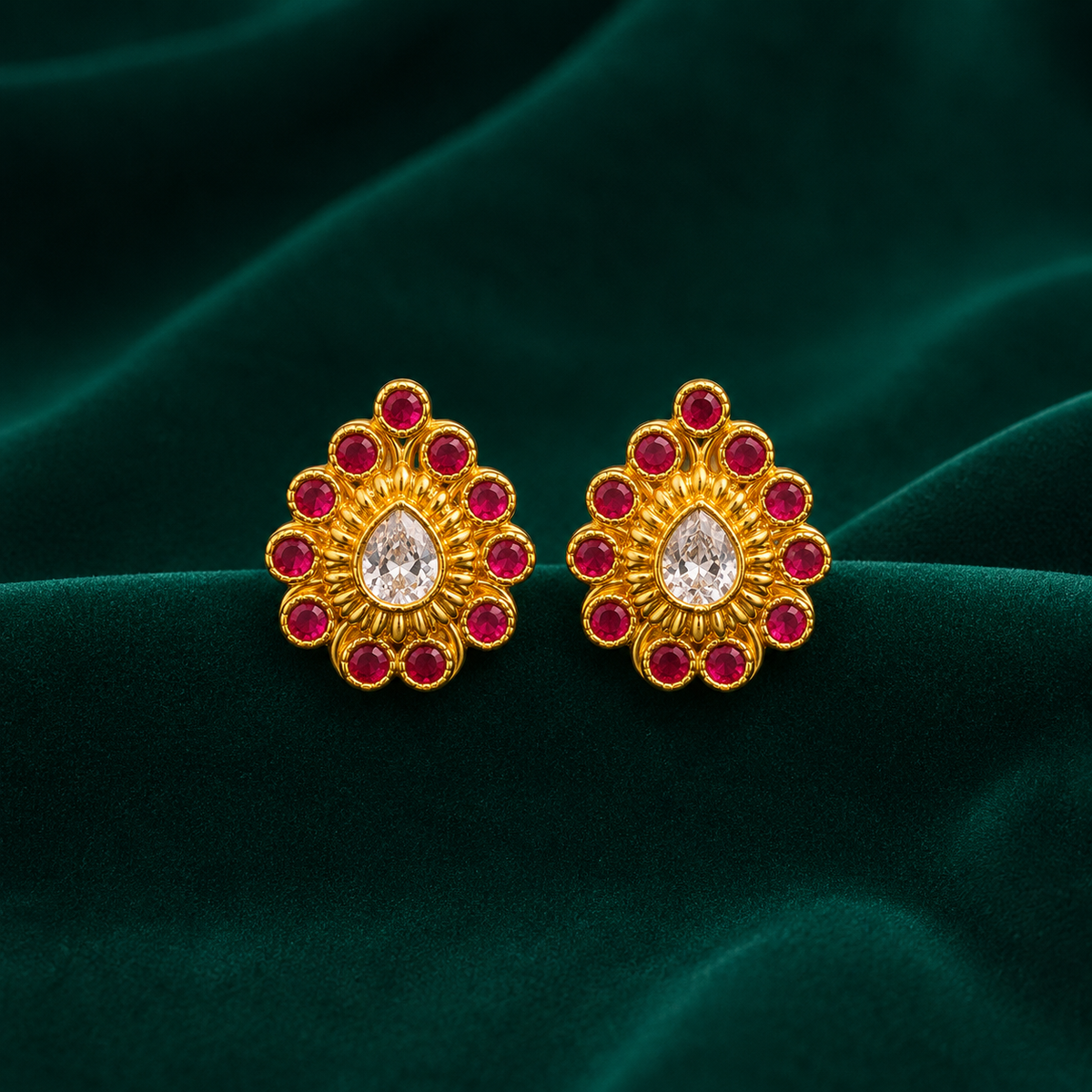 ❤️ Ruby Teardrop Floral Studs - 6.650 GM