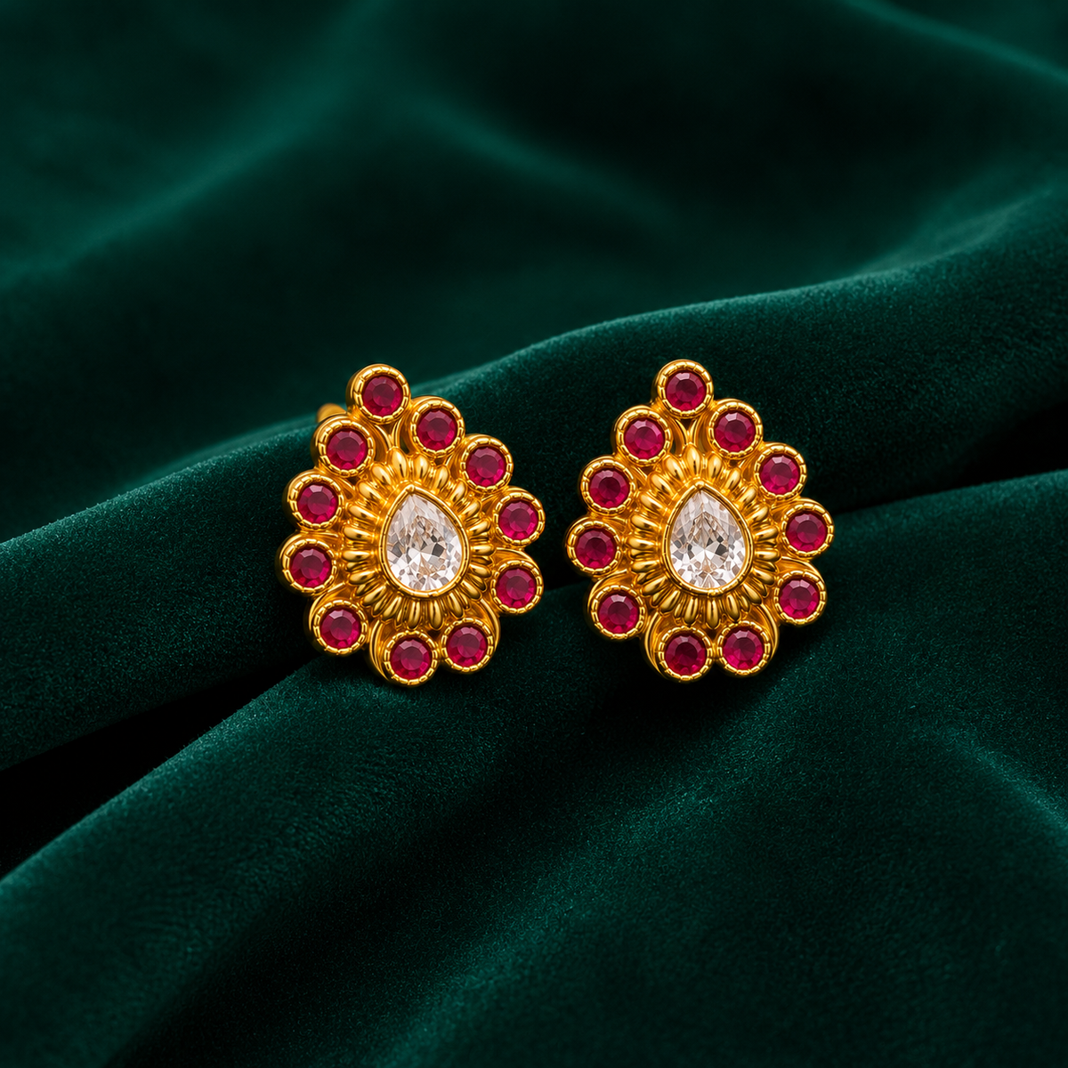 ❤️ Ruby Teardrop Floral Studs - 6.650 GM