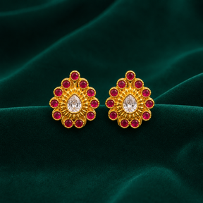 ❤️ Ruby Teardrop Floral Studs - 6.650 GM