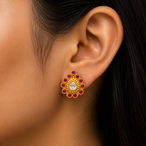 ❤️ Ruby Teardrop Floral Studs - 6.650 GM