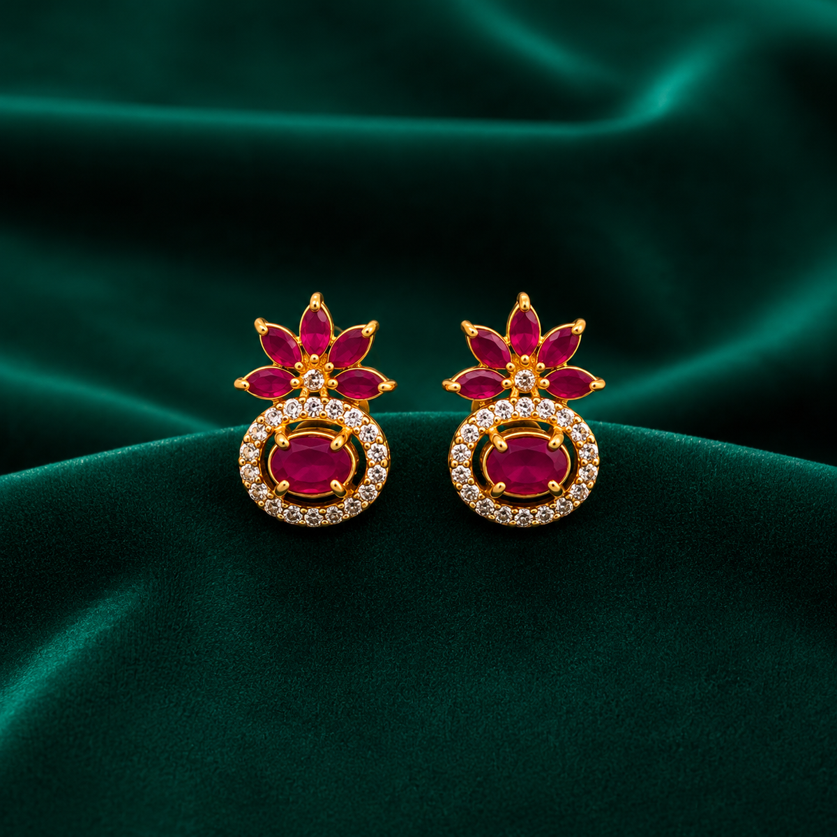❤️ Ruby Bloom Halo Studs - 6.120 GM