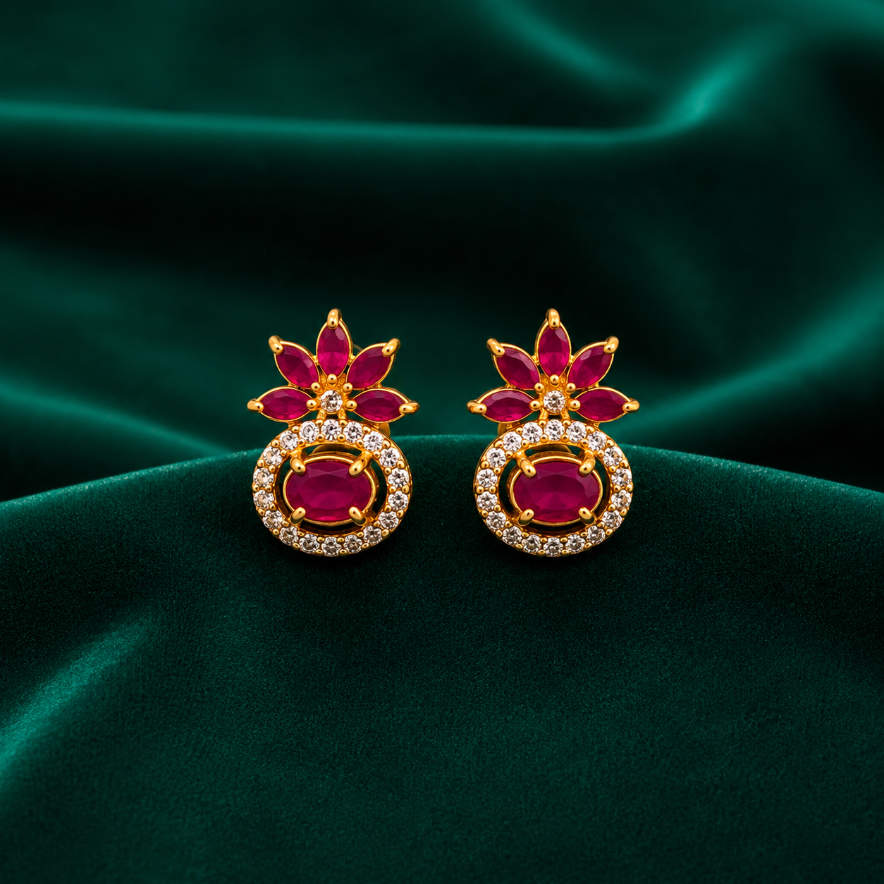 ❤️ Ruby Bloom Halo Studs - 6.120 GM