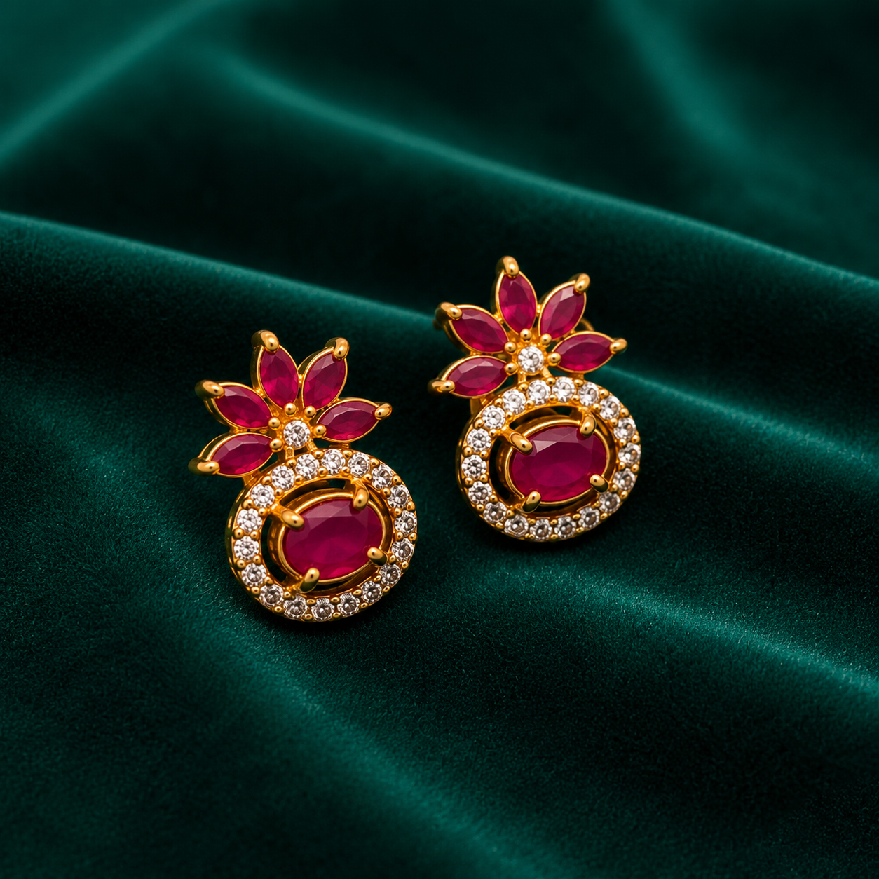 ❤️ Ruby Bloom Halo Studs - 6.120 GM