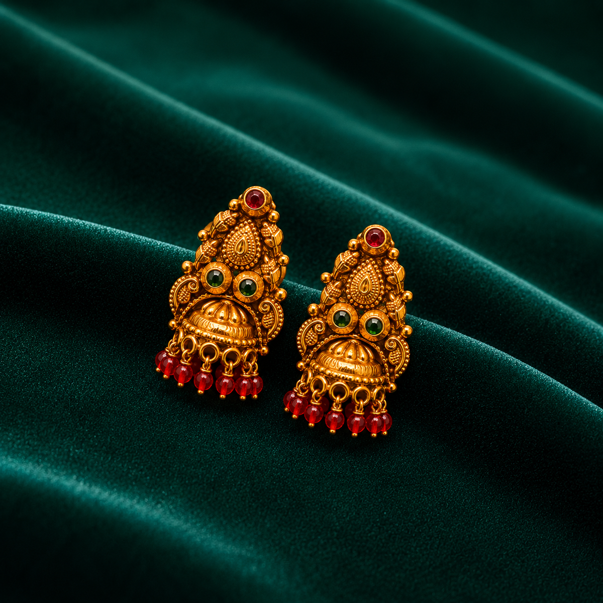 ❤️ Ruby Emerald Temple Jhumkas - 5.240 GM