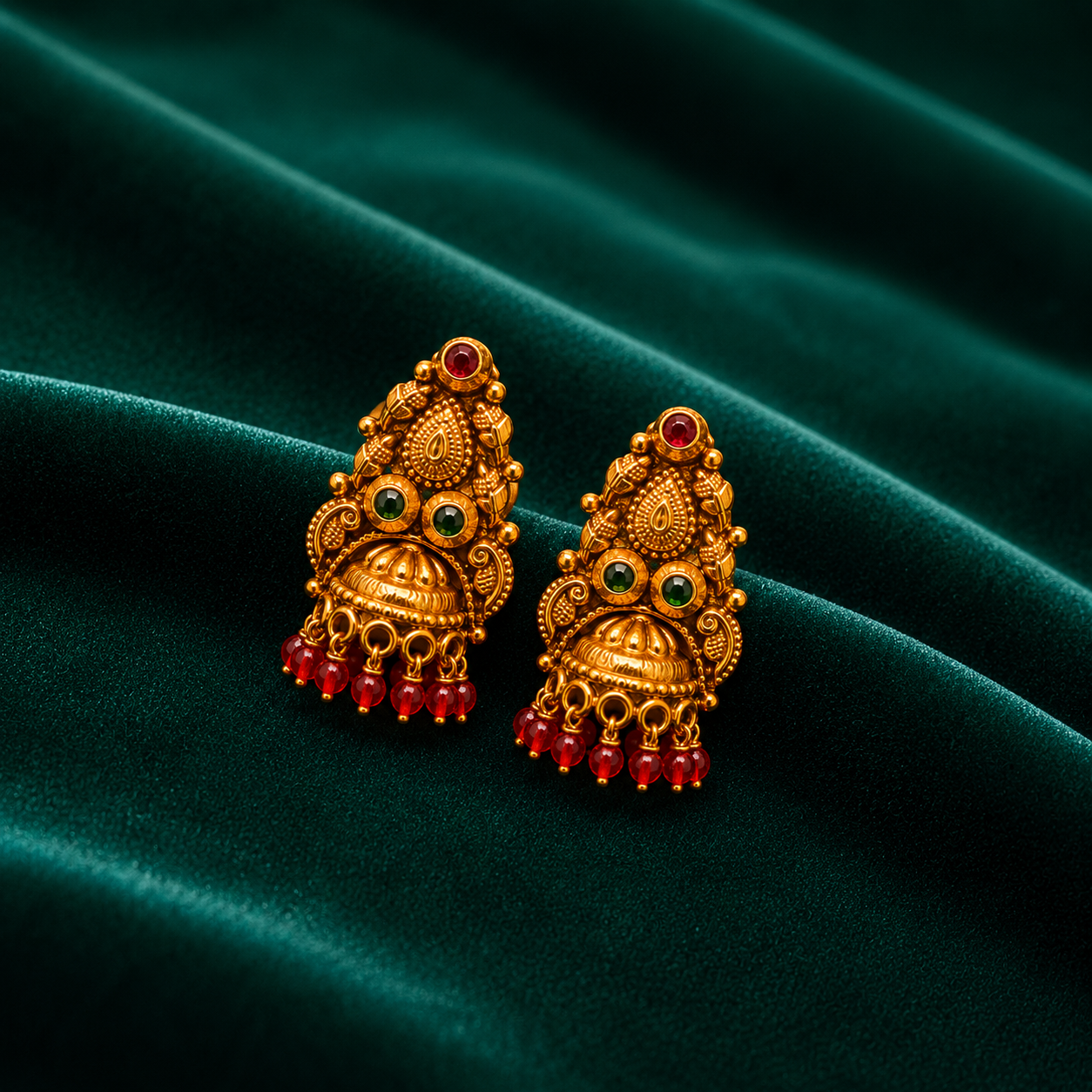 ❤️ Ruby Emerald Temple Jhumkas - 5.240 GM
