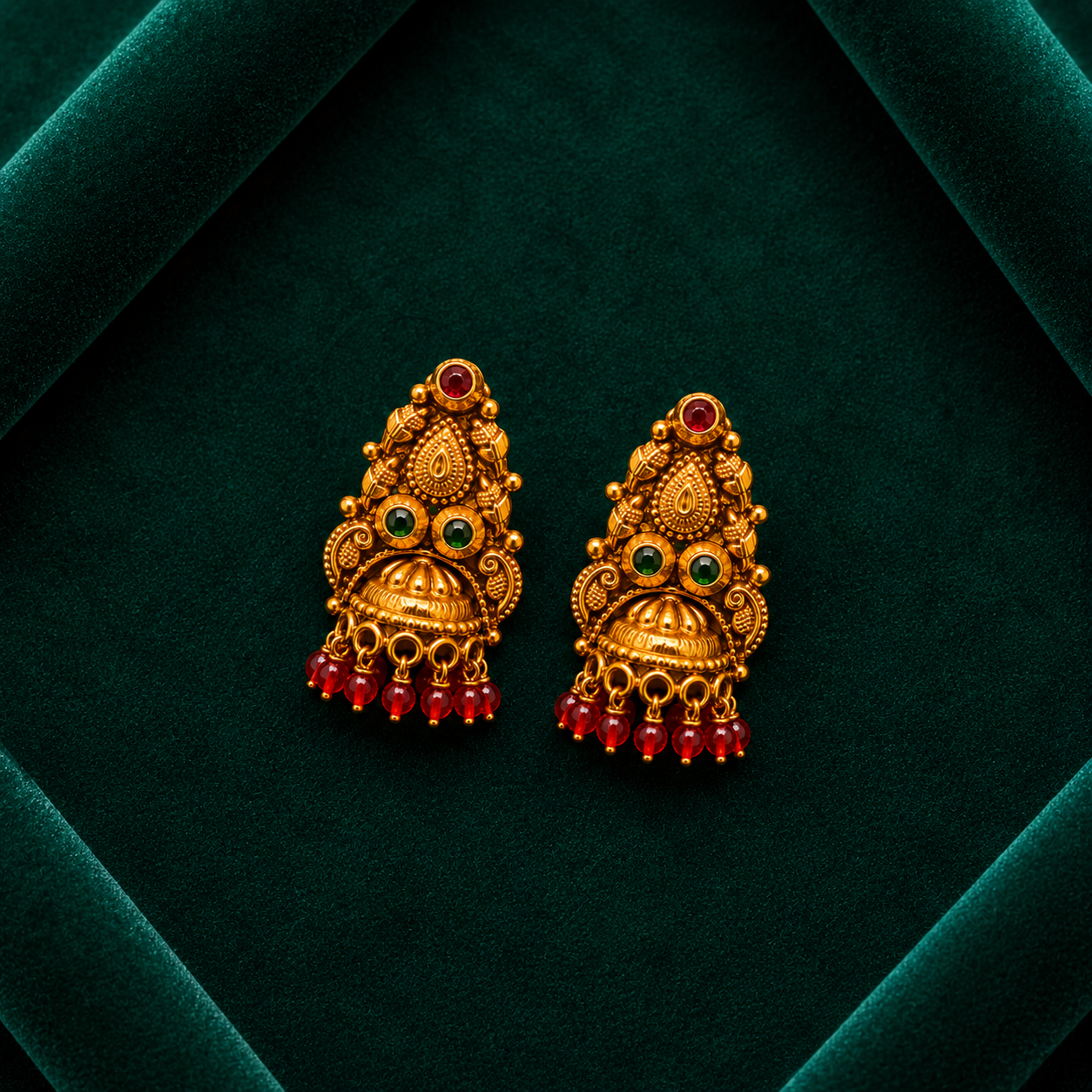 ❤️ Ruby Emerald Temple Jhumkas - 5.240 GM