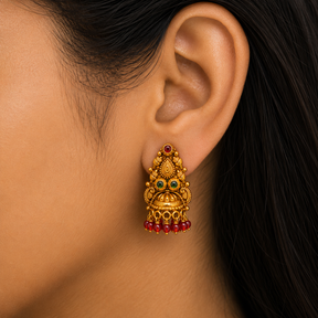 ❤️ Ruby Emerald Temple Jhumkas - 5.240 GM