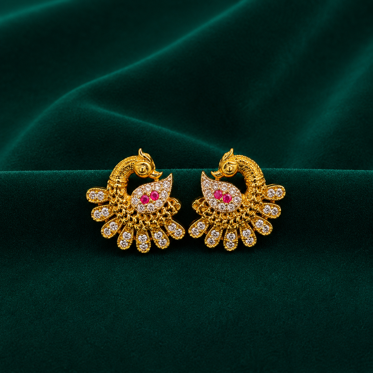 🦚 Ruby CZ Peacock Studs - 4.630 GM