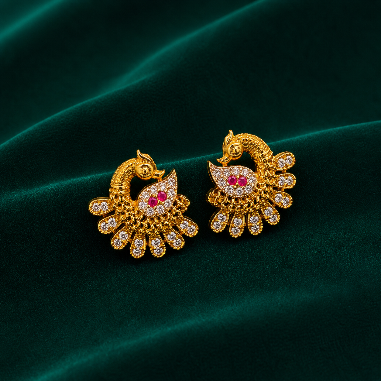 🦚 Ruby CZ Peacock Studs - 4.630 GM