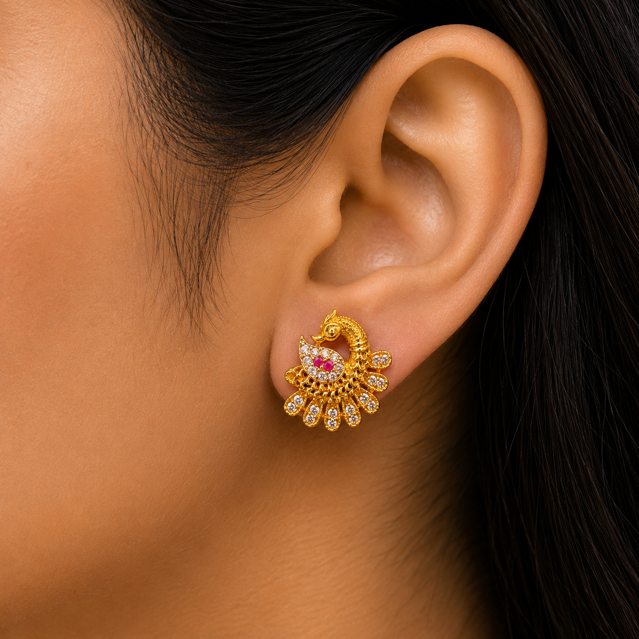 🦚 Ruby CZ Peacock Studs - 4.630 GM