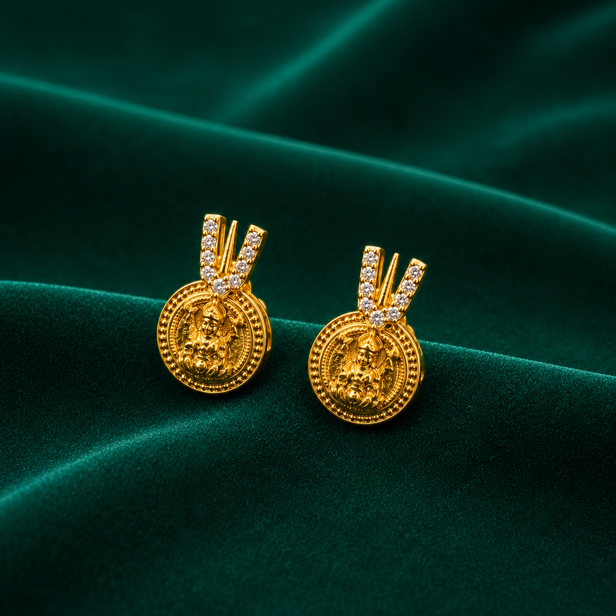 🪷 Lakshmi CZ Medallion Studs - 2.640 GM