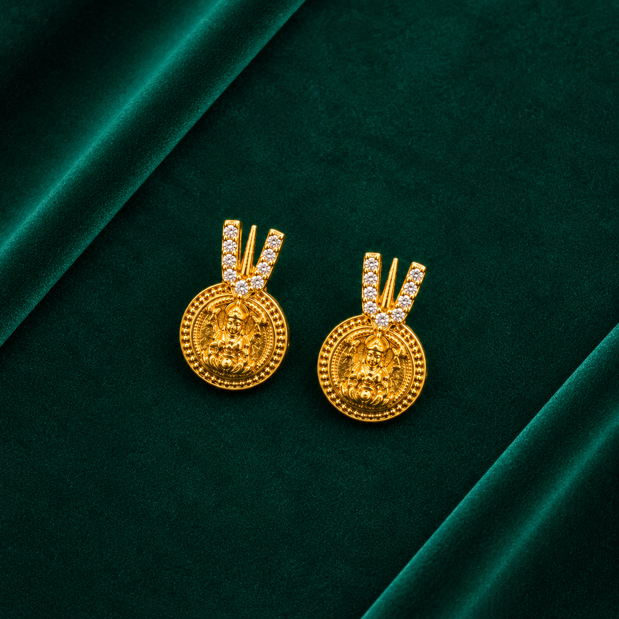 🪷 Lakshmi CZ Medallion Studs - 2.640 GM